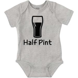 Brisco Brands Half Pint Milk Bottle Humor Dad Joke Baby Romper Boys or Girls(Heather)