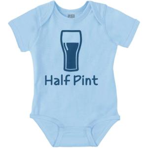 Brisco Brands Half Pint Milk Bottle Humor Dad Joke Baby Romper Boys or Girls(Light Blue)