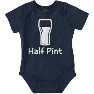 Brisco Brands Half Pint Milk Bottle Humor Dad Joke Baby Romper Boys or Girls(Navy)
