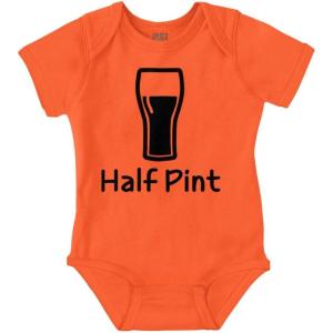 Brisco Brands Half Pint Milk Bottle Humor Dad Joke Baby Romper Boys or Girls(Orange)