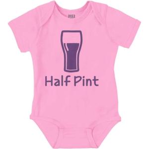 Brisco Brands Half Pint Milk Bottle Humor Dad Joke Baby Romper Boys or Girls(Pink)