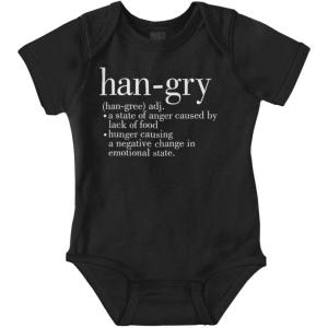 Brisco Brands Hangry Definition Angry Foodie Baby Romper Boys or Girls(Black)