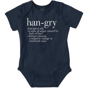 Brisco Brands Hangry Definition Angry Foodie Baby Romper Boys or Girls(Navy)