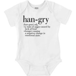 Brisco Brands Hangry Definition Angry Foodie Baby Romper Boys or Girls(White)