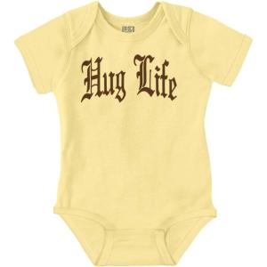 Brisco Brands Hug Life Tattoo Letters Font Funny Baby Romper Boys or Girls(Banana)
