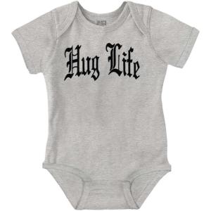 Brisco Brands Hug Life Tattoo Letters Font Funny Baby Romper Boys or Girls(Heather)