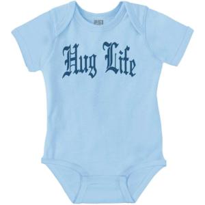 Brisco Brands Hug Life Tattoo Letters Font Funny Baby Romper Boys or Girls(Light Blue)