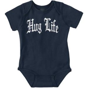 Brisco Brands Hug Life Tattoo Letters Font Funny Baby Romper Boys or Girls(Navy)
