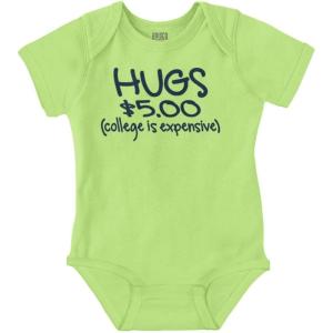 Brisco Brands Hugs 5 Dollars College Expensive Baby Baby Romper Boys or Girls(Key Lime)