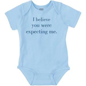 Brisco Brands I Believe You Were Expecting Me Baby Romper Boys or Girls(Light Blue)