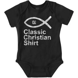 Brisco Brands Jesus Fish Christian Faith Ichthys Baby Romper Boys or Girls(Black)