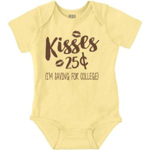 Brisco Brands Kisses 25 Cents Saving For College Baby Romper Boys or Girls(Banana)