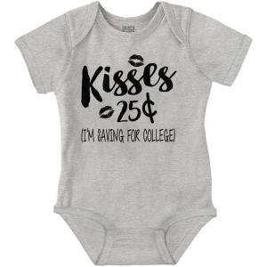 Brisco Brands Kisses 25 Cents Saving For College Baby Romper Boys or Girls(Heather)