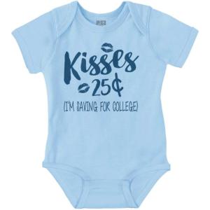 Brisco Brands Kisses 25 Cents Saving For College Baby Romper Boys or Girls(Light Blue)