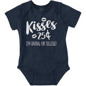 Brisco Brands Kisses 25 Cents Saving For College Baby Romper Boys or Girls(Navy)