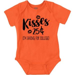 Brisco Brands Kisses 25 Cents Saving For College Baby Romper Boys or Girls(Orange)