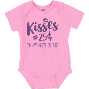 Brisco Brands Kisses 25 Cents Saving For College Baby Romper Boys or Girls(Pink)