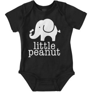 Brisco Brands Little Peanut Cute Lil Elephant Lover Baby Romper Boys or Girls(Black)