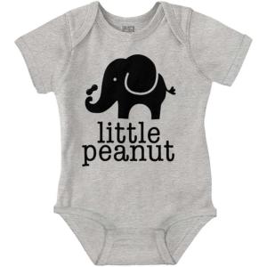 Brisco Brands Little Peanut Cute Lil Elephant Lover Baby Romper Boys or Girls(Heather)