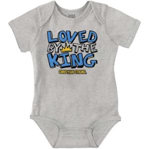 Brisco Brands Loved By The King Christian Strong Baby Romper Boys or Girls(Heather)