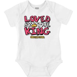 Brisco Brands Loved By The King Christian Strong Baby Romper Boys or Girls(White)