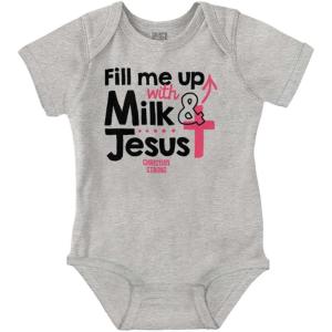 Brisco Brands Milk And Jesus Funny Christian Cross Baby Bodysuit Jumper Girls(Heather)