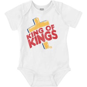 Brisco Brands Punny Christian Jesus King Cross Baby Romper Boys or Girls(White)