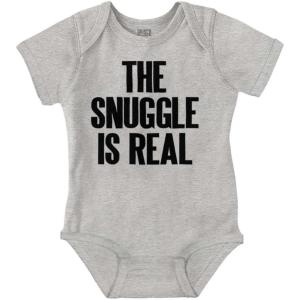 Brisco Brands The Snuggle Is Real Humor Pun Cute Baby Romper Boys or Girls(Heather)