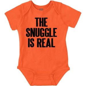 Brisco Brands The Snuggle Is Real Humor Pun Cute Baby Romper Boys or Girls(Orange)