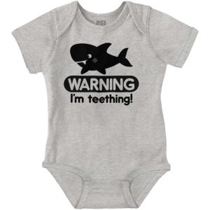 Brisco Brands Warning I’m Teething Funny Shark Baby Bodysuit Jumper Boys(Heather)