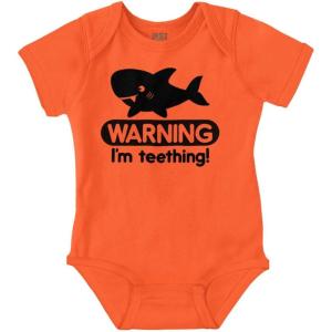 Brisco Brands Warning I’m Teething Funny Shark Baby Bodysuit Jumper Boys(Orange)