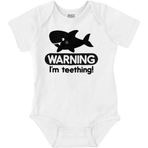 Brisco Brands Warning I’m Teething Funny Shark Baby Bodysuit Jumper Boys(White)