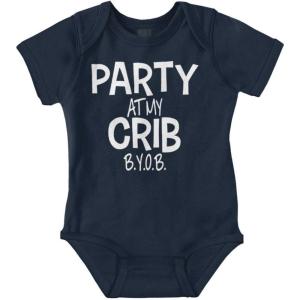 Party At My Crib BYOB Funny Baby Romper Boys or Girls(Navy)