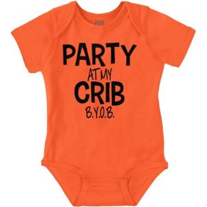 Party At My Crib BYOB Funny Baby Romper Boys or Girls(Orange)
