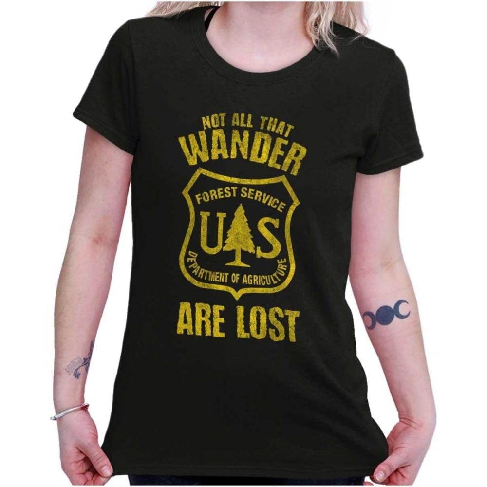 imageNot All Who Wander National Forest Womens Slim Fit Graphic TeeDark Heather