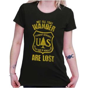 Not All Who Wander National Forest Womens Slim Fit Graphic Tee(Dark Heather)
