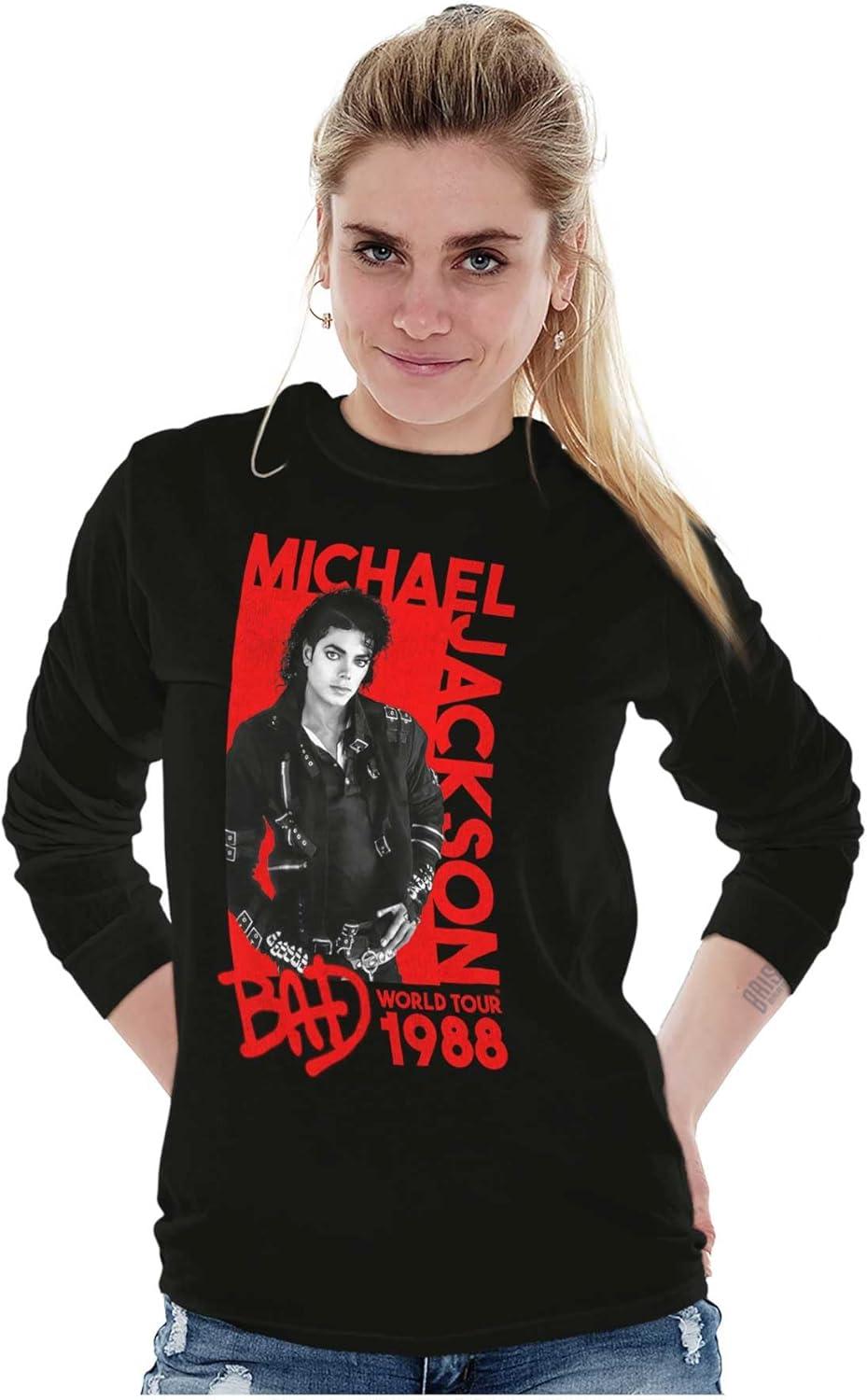 imageMichael Jackson Bad World Your 1988 Long Sleeve Tshirt Men WomenBlack