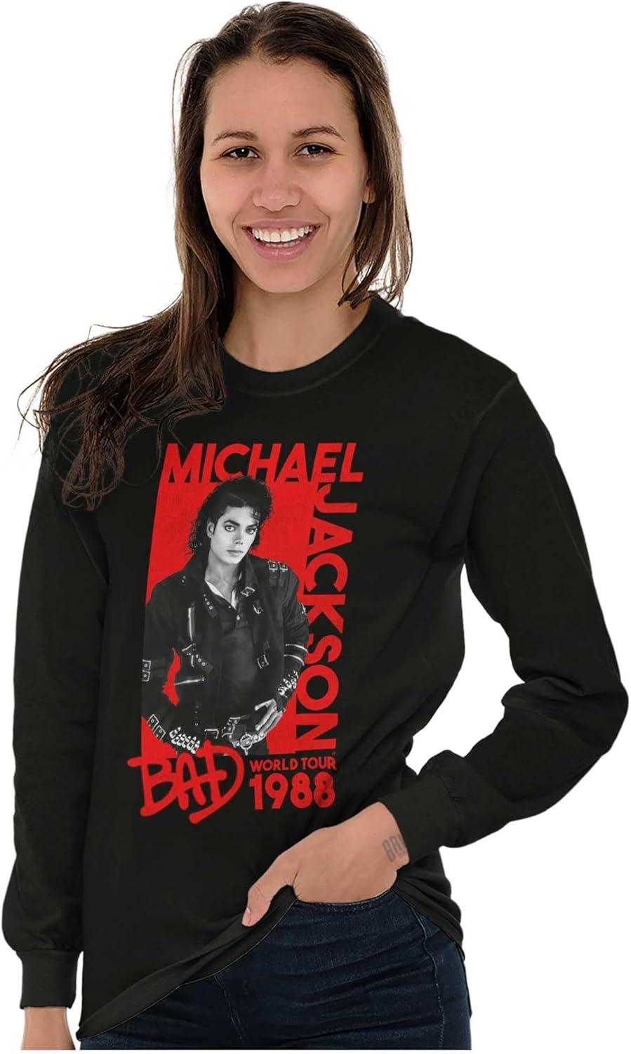 imageMichael Jackson Bad World Your 1988 Long Sleeve Tshirt Men WomenBlack