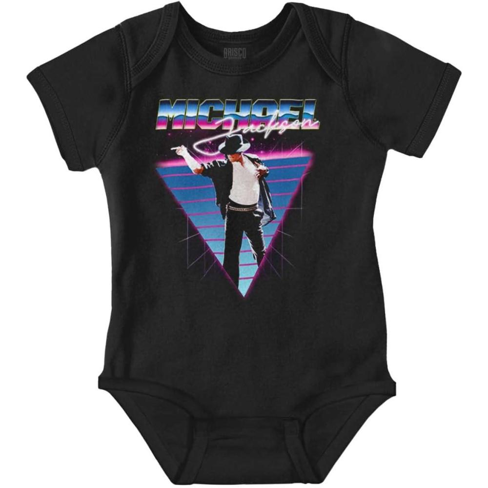 imageBrisco Brands Michael Jackson 80s Iconic Pop Pose Baby Romper Boys or GirlsBlack