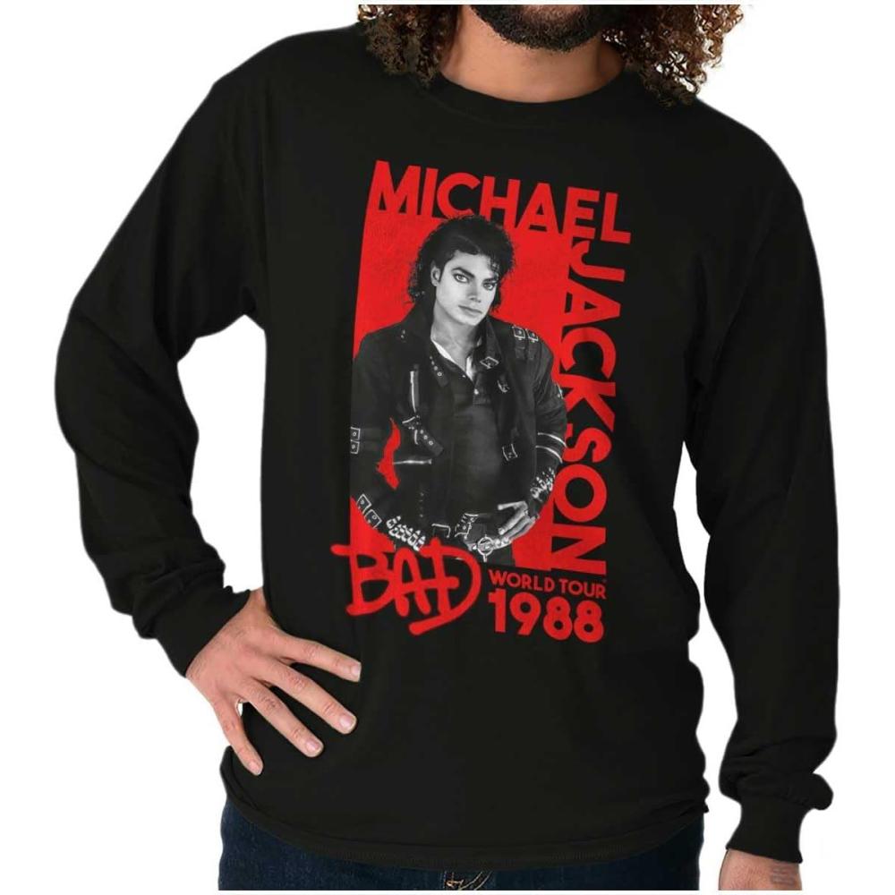 imageMichael Jackson Bad World Your 1988 Long Sleeve Tshirt Men WomenBlack