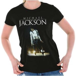 Michael Jackson Bad Tour Toe Stand Womens Slim Fit Graphic Tee(Black)