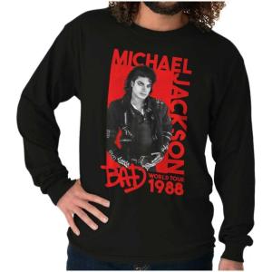 Michael Jackson Bad World Your 1988 Long Sleeve Tshirt Men Women(Black)