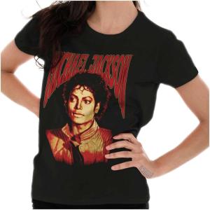 Michael Jackson Thriller Pop Portait Womens Slim Fit Graphic Tee(Black)