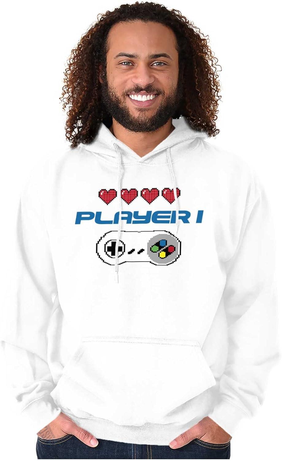 imageBrisco Brands Gaming Set Couples Siblings BFF Gamer Hoodie Hooded Sweatshirt MenPlayer One White
