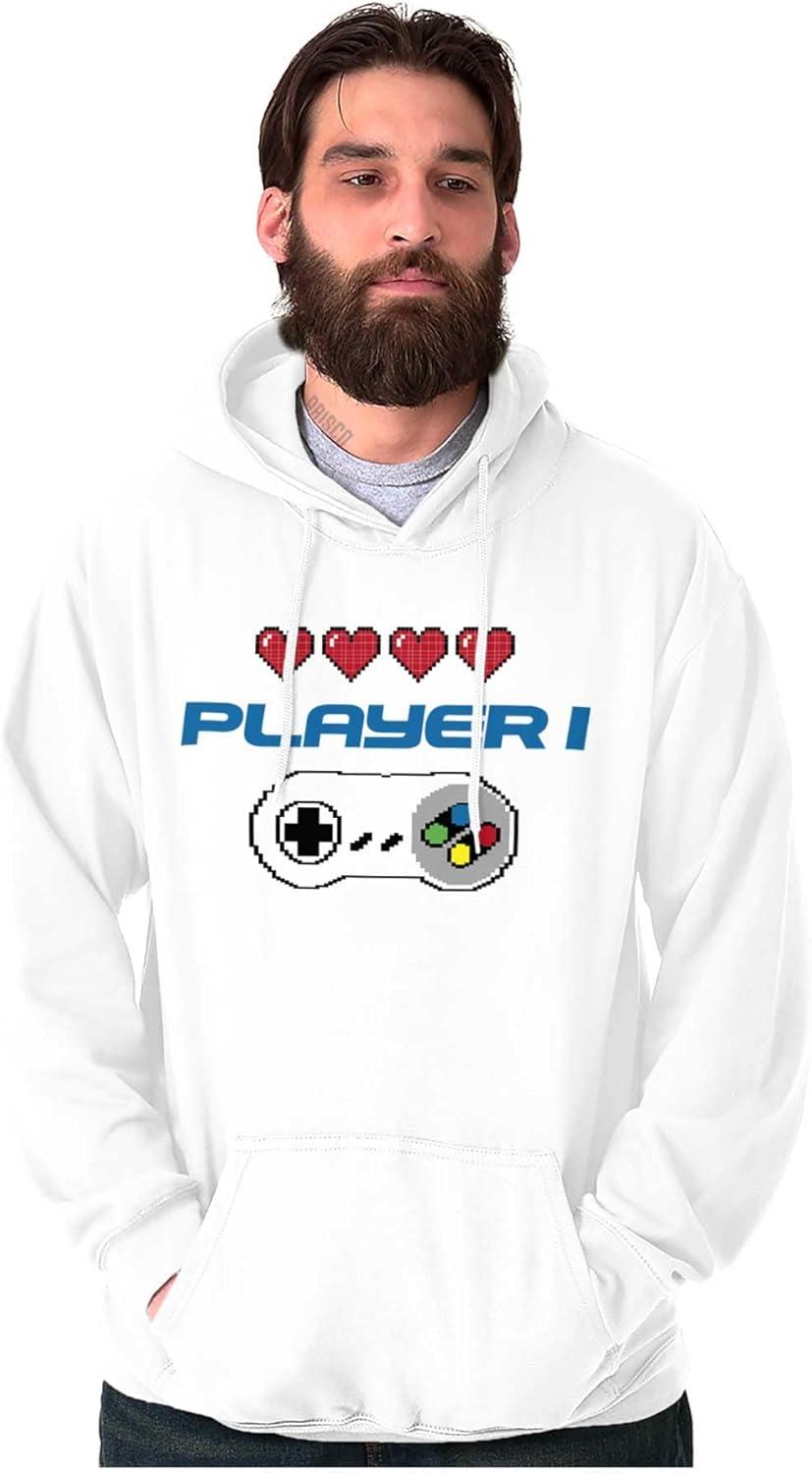 imageBrisco Brands Gaming Set Couples Siblings BFF Gamer Hoodie Hooded Sweatshirt MenPlayer One White