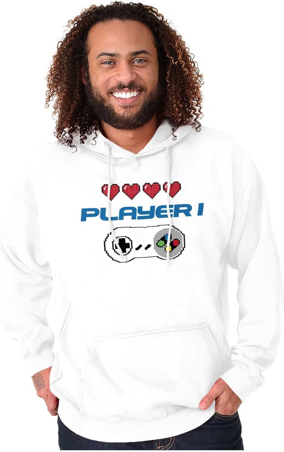 imageBrisco Brands Gaming Set Couples Siblings BFF Gamer Hoodie Hooded Sweatshirt MenPlayer One White