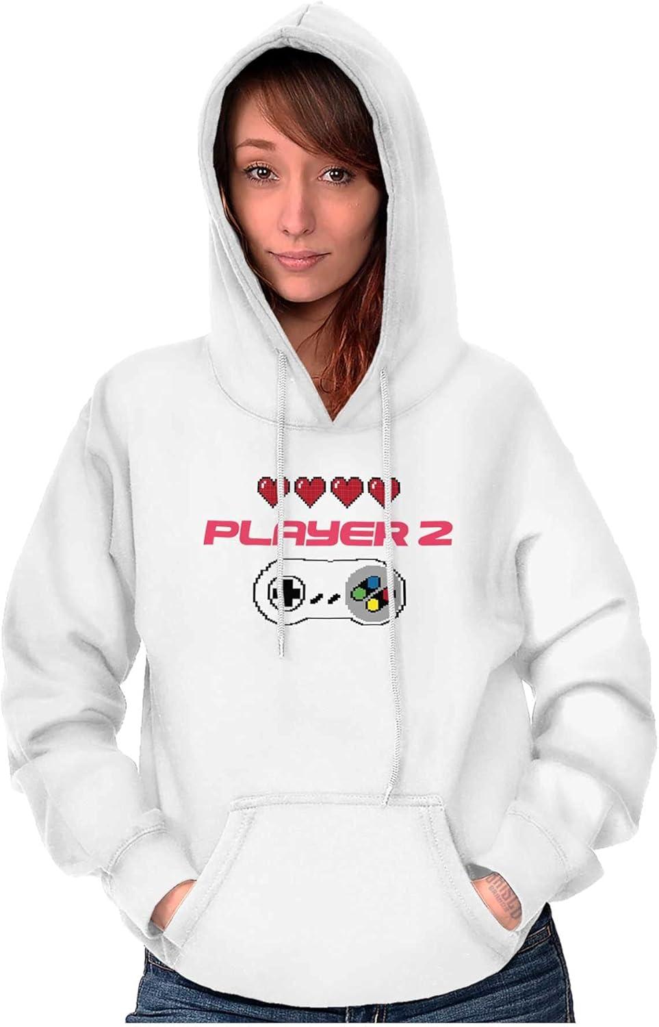 imageBrisco Brands Gaming Set Couples Siblings BFF Gamer Hoodie Hooded Sweatshirt MenPlayer Two White