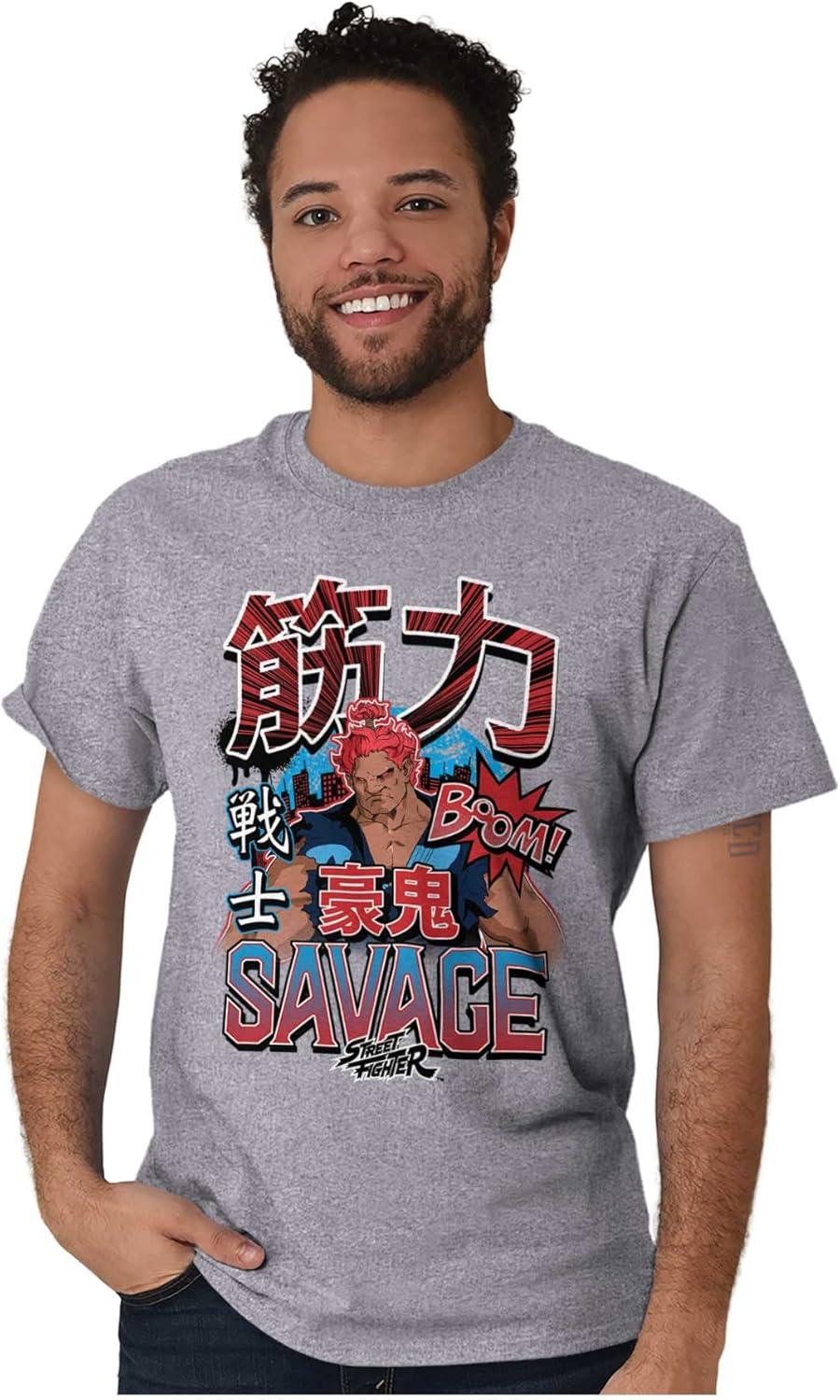 imageBrisco Brands Kanji Street Fighter Savage Akuma Mens Graphic T Shirt TeesSport Grey