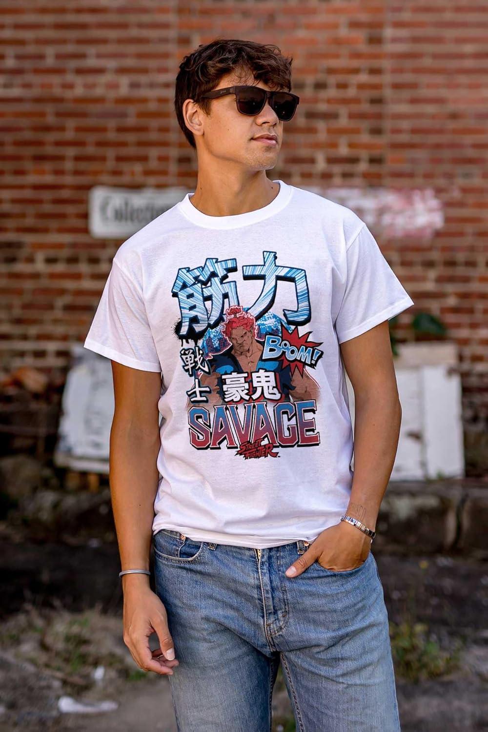 imageBrisco Brands Kanji Street Fighter Savage Akuma Mens Graphic T Shirt TeesWhite