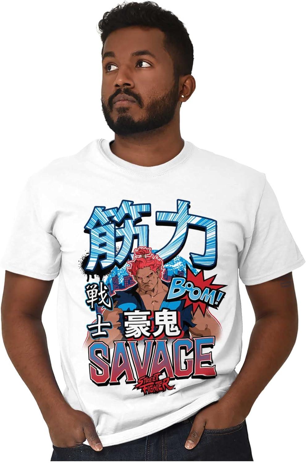 imageBrisco Brands Kanji Street Fighter Savage Akuma Mens Graphic T Shirt TeesWhite